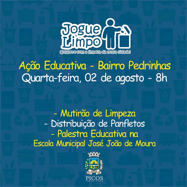 A Campanha Jogue Limpo acontecerá no bairro Pedrinhas no dia 2 de outubro.