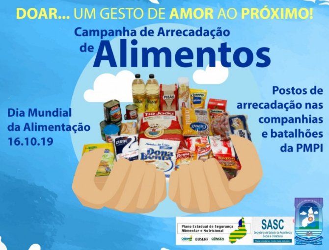 Arrecadação de alimentos faz alusão ao Dia Mundial da Alimentação.