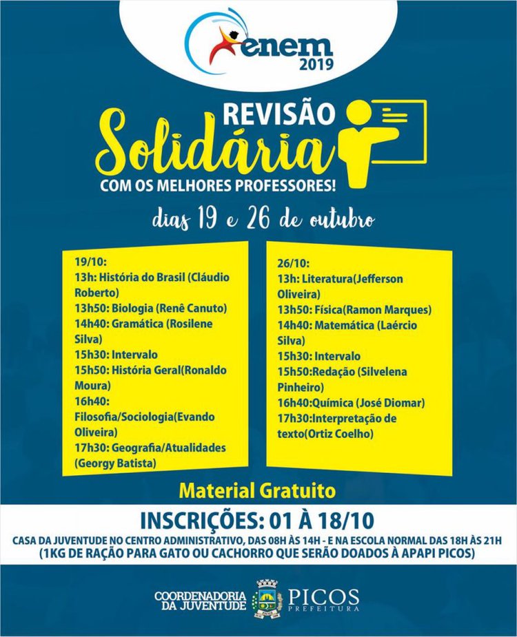 Revisão Solidária acontecerá visando o Enem.