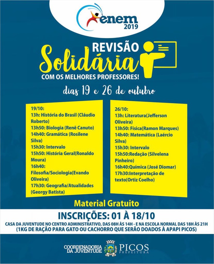 Revisão Solidária acontecerá visando o Enem.