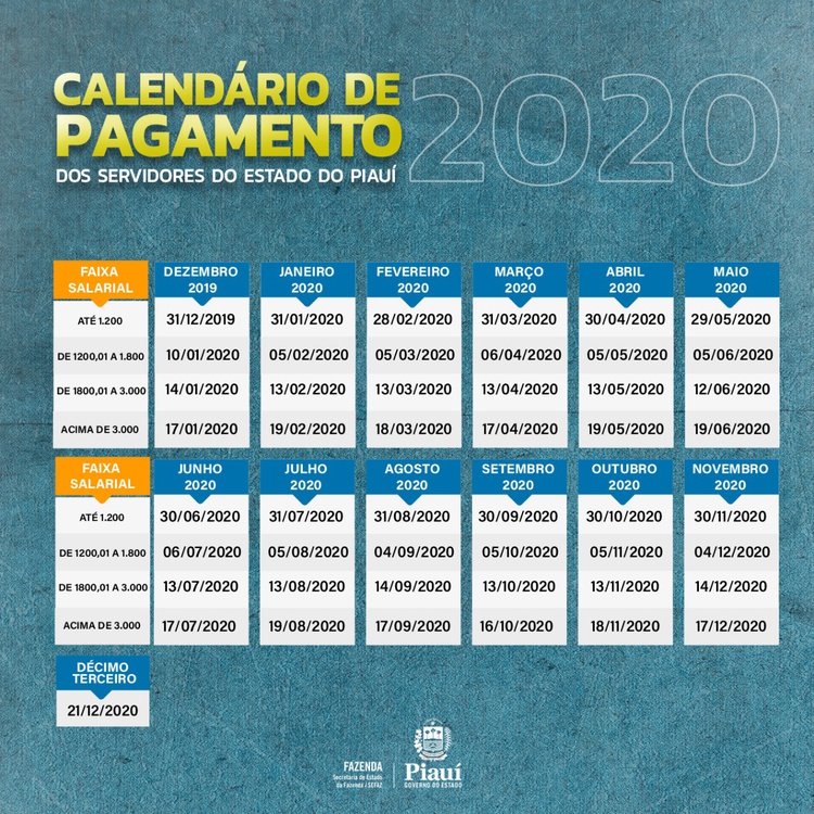 Calendário de pagamento dos servidores estaduais.
