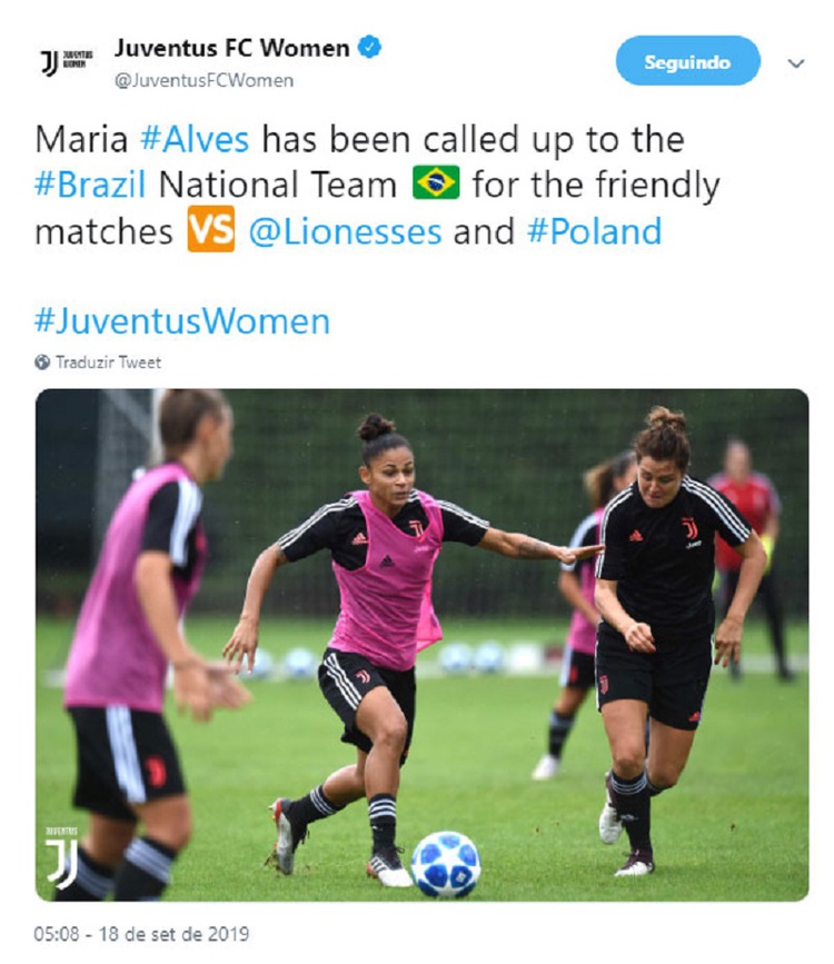 Nas redes sociais do clube italiano, foi anunciada a convocação de Maria Alves