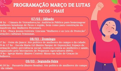 Programação em alusão ao Dia da Mulher. (Foto: Prefeitura de Picos/Divulgação)