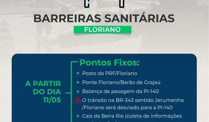 Barreiras sanitárias serão montadas em Floriano. (Foto: Prefeitura de Floriano/Divulgação)