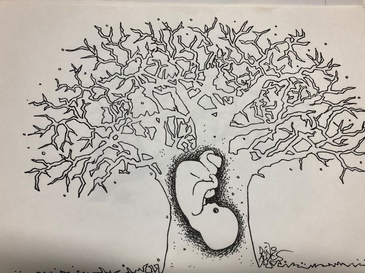 Baobá e feto humano. Ilustração do poema América negra, canto I.