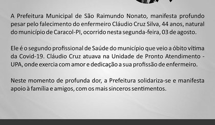 Prefeitura emitiu uma nota de pesar lamentando a morte do profissional. (Foto: Prefeitura de São Raimundo Nonato)