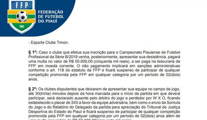 Decisão da FFP isenta Fluminense-PI de pagar multa de R$ 50 mil. (Foto: Federação de Futebol do Piauí)