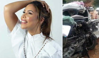 Cantora gospel Amanda Wanessa sofreu acidente na PE-60, na Zona da Mata Sul, e veículo em que estava ficou destruído. (Foto: Divulgação/G1)