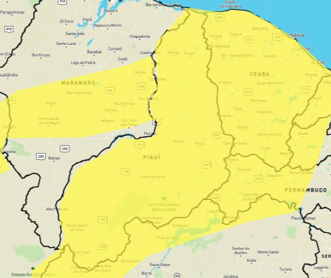 Instituto de Meteorologia publica alertas de chuvas intensas para todo o Piauí.
