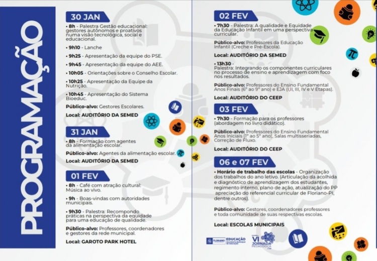 Programação completa da VI Jornada Pedagógica.