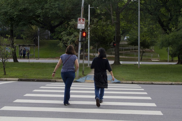 mulheres faixa de pedestre semáforo