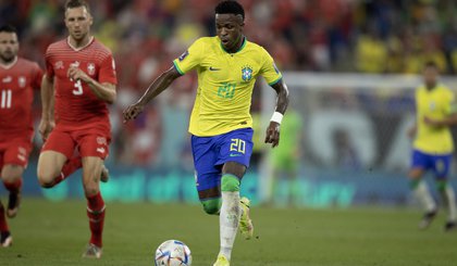 Vinicius Júnior em ação pela Seleção Brasileira na Copa do Mundo do Catar. (Foto: Lucas Figueiredo/CBF)