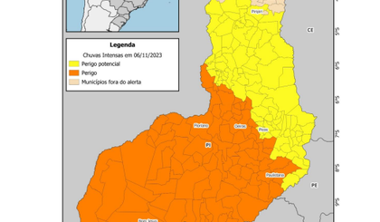 Alertas amarelo e laranja para o Piauí. (Foto: Reprodução/Semarh)