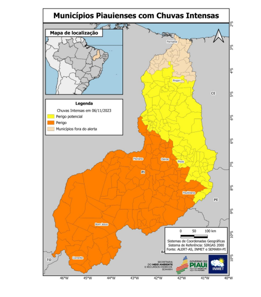 Alertas amarelo e laranja para o Piauí.