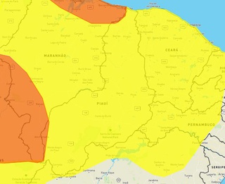 Inmet mantém alerta de chuvas intensas para todos os municípios do Piauí.