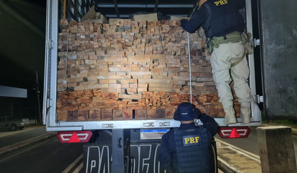 PRF apreende carga de madeira ilegal na cidade de Floriano. (Foto: PRF)