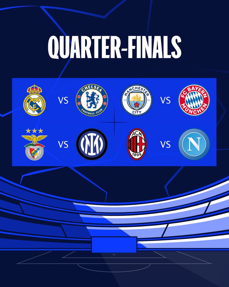 Liga dos Campeões: definidos os confrontos das quartas e o chaveamento.