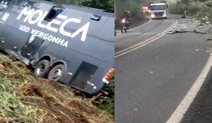 Acidente entre ambulância e ônibus da banda Moleca 100 Vergonha deixa um morto na BR-316, no Piauí. (Foto: Reprodução/g1 Piauí)
