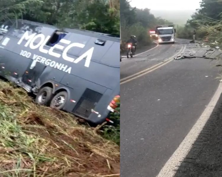 Acidente entre ambulância e ônibus da banda Moleca 100 Vergonha deixa um morto na BR-316, no Piauí.
