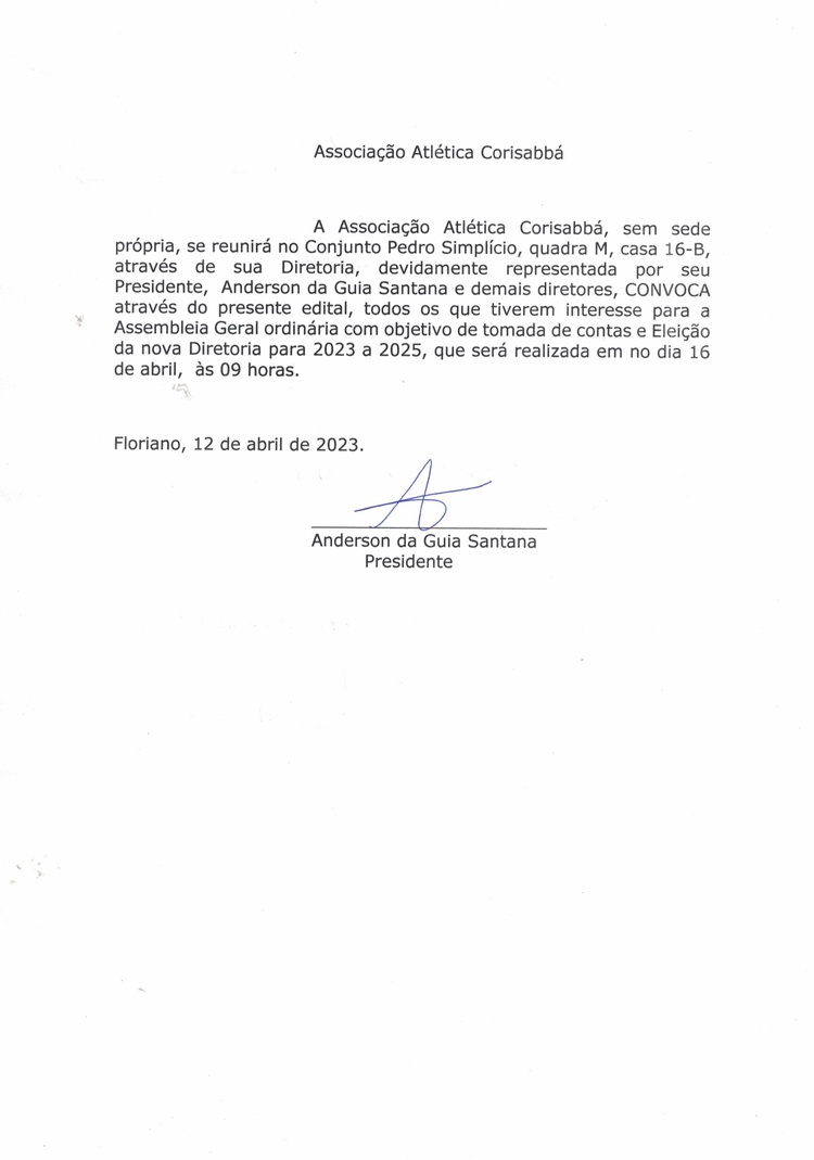 Corisabbá divulga Edital de Convocação para eleição de nova diretoria.
