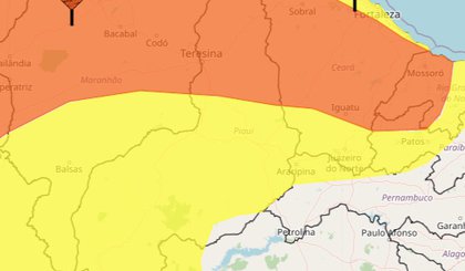 Inmet mantém alerta de chuvas intensas para quase todos os municípios do Piauí. (Foto: INMET)