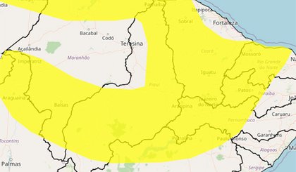 Piauí tem alerta de chuva intensa para 184 municípios. (Foto: Reprodução/Inmet)