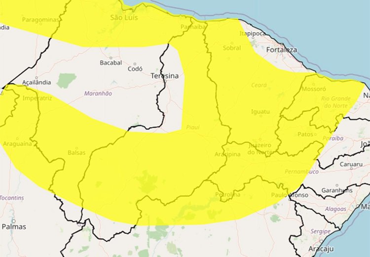 Piauí tem alerta de chuva intensa para 184 municípios.