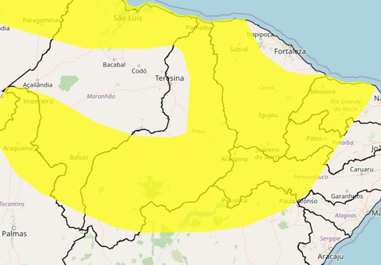Piauí tem alerta de chuva intensa para 184 municípios.