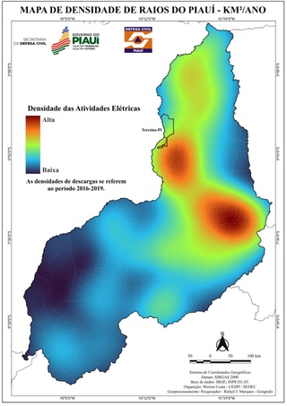 Defesa Civil desenvolve primeiro Mapa de Densidade de Raios do Piauí.