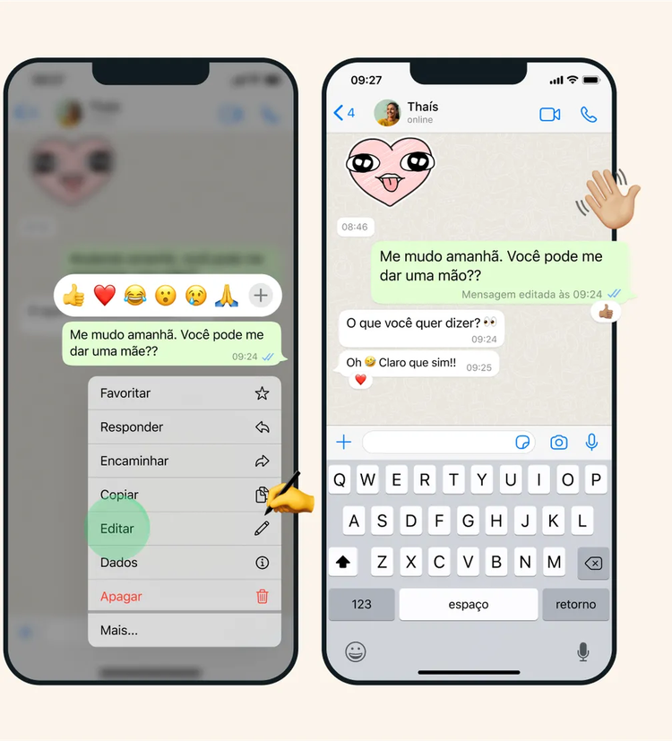 Opção de editar mensagem no WhatsApp.