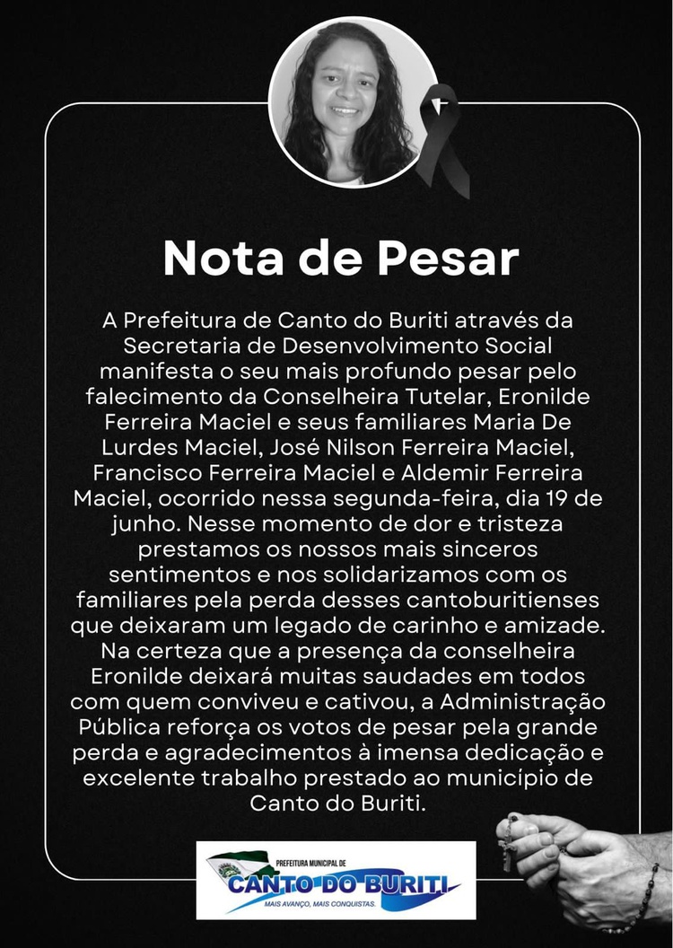 Nota divulgada pela Prefeitura de Canto do Buriti.