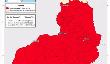 Alerta vermelho para onda de calor no Piauí. (Foto: Reprodução/Semarh)