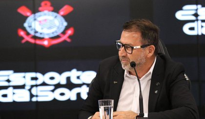 Augusto Melo durante coletiva de imprensa do patrocinador Esportes da Sorte (Foto: José Manoel Idalgo/Agência Corinthians) Augusto Melo durante coletiva de imprensa do patrocinador Esportes da Sorte (Foto: José Manoel Idalgo/Agência Corinthians)