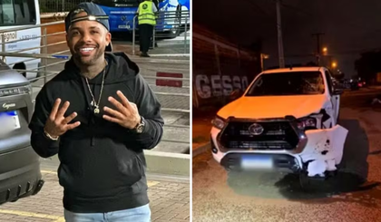 Influenciador dirigia caminhonete quando atropelou entregador. (Foto: Reprodução/TV Anhanguera)