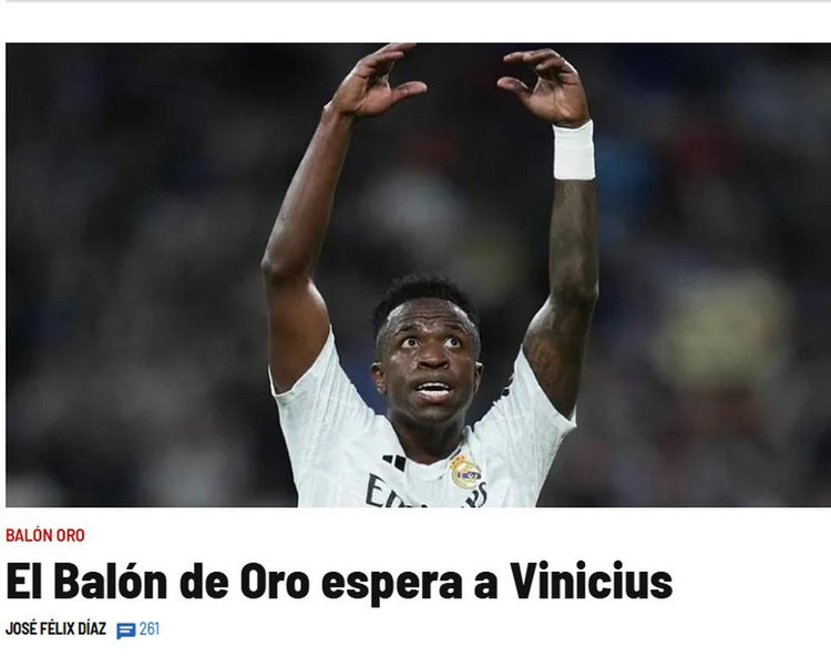 Jornal "Marca" coloca Vinicius Junior como favorito à Bola de Ouro