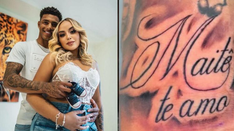 Vinicius Tobias acompanhou a gravidez de Ingrid Lima e fez tatuagem em homenagem ao bebê