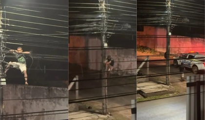 Bandido é pego furtando fios da rede elétrica em Altos. (Foto: Reprodução)