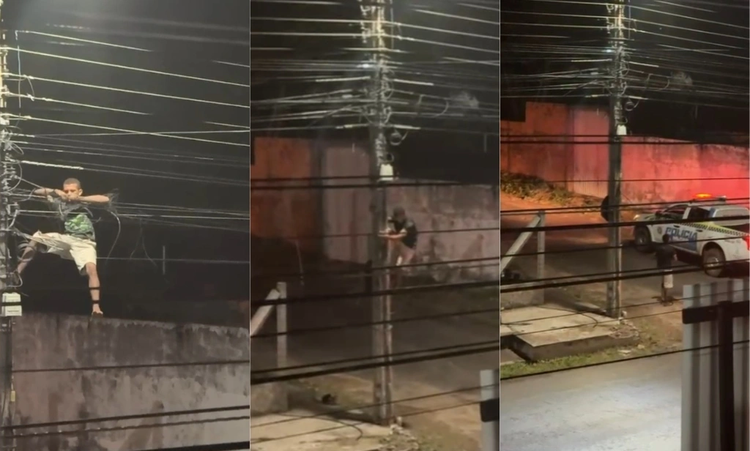 Bandido é pego furtando fios da rede elétrica em Altos.