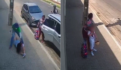 Criminosos assaltam mulher na frente de escola na zona Sul de Teresina (Foto: Reprodução) Criminosos assaltam mulher na frente de escola na zona Sul de Teresina (Foto: Reprodução)