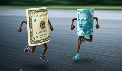 Dólar e Real em uma maratona (Foto: META IA)
