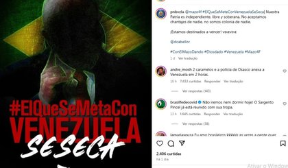 Em tom de ameaça, Venezuela faz postagem com a bandeira do Brasil (Foto: Foto: Reprodução)