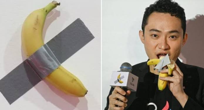 Empresário come banana comprada por R$ 36 milhões em leilão nos EUA
