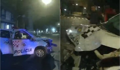 Policial colide viatura após fazer "racha" (Foto: Reprodução) Policial colide viatura após fazer "racha" (Foto: Reprodução)