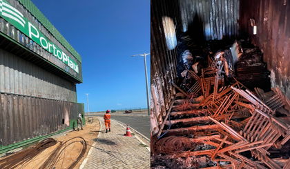 Corpo de Bombeiros combate novo princípio de incêndio no Porto de Luís Correia (Foto: Reprodução/Corpo de Bombeiros)