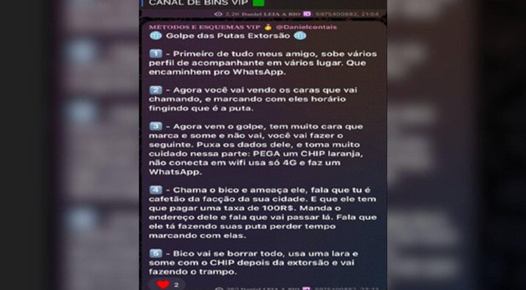 Polícia encontra guia para golpe da falsa garota de programa