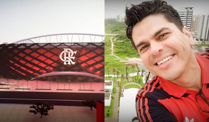 Maquete do estádio do Flamengo e o arquiteto teresinense Francis Júnior (Foto: Divulgação / Governo do Piauí / Arte Mengo Mania)