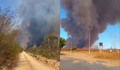 À esquerda, incêndio registrado em Uruçuí no dia 13 de setembro; à direita, incêndio registrado em Pedro Laurentino no dia 17 de setembro (Foto: Reprodução) À esquerda, incêndio registrado em Uruçuí no dia 13 de setembro; à direita, incêndio registrado em Pedro Laurentino no dia 17 de setembro (Foto: Reprodução)