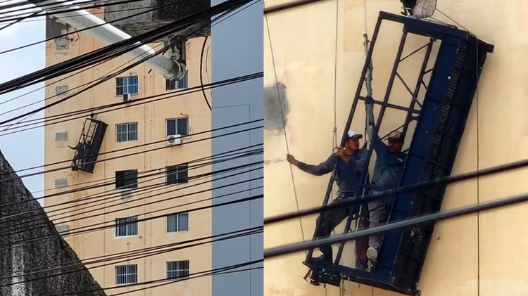 Trabalhadores ficam presos em andaime, em Fortaleza.