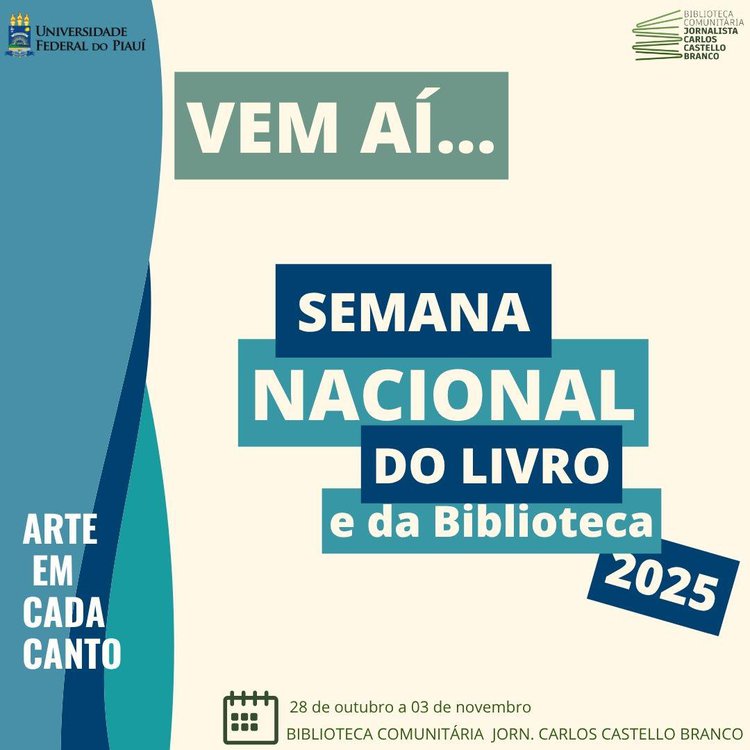 Evento na UFPI celebrará leitura e cultura a partir do dia 28 de outubro.