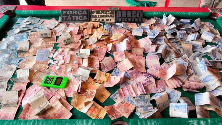 Polícia encontra cédulas de dinheiro e drogas enterradas durante operação no PI.
